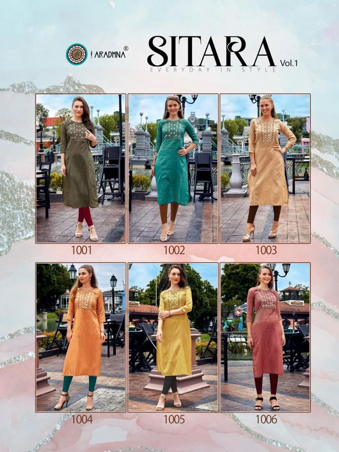 Aradhna Sitara Vol 1 Ethnic Wear Wholesale Cotton Embroidery Kurtis Catalog
